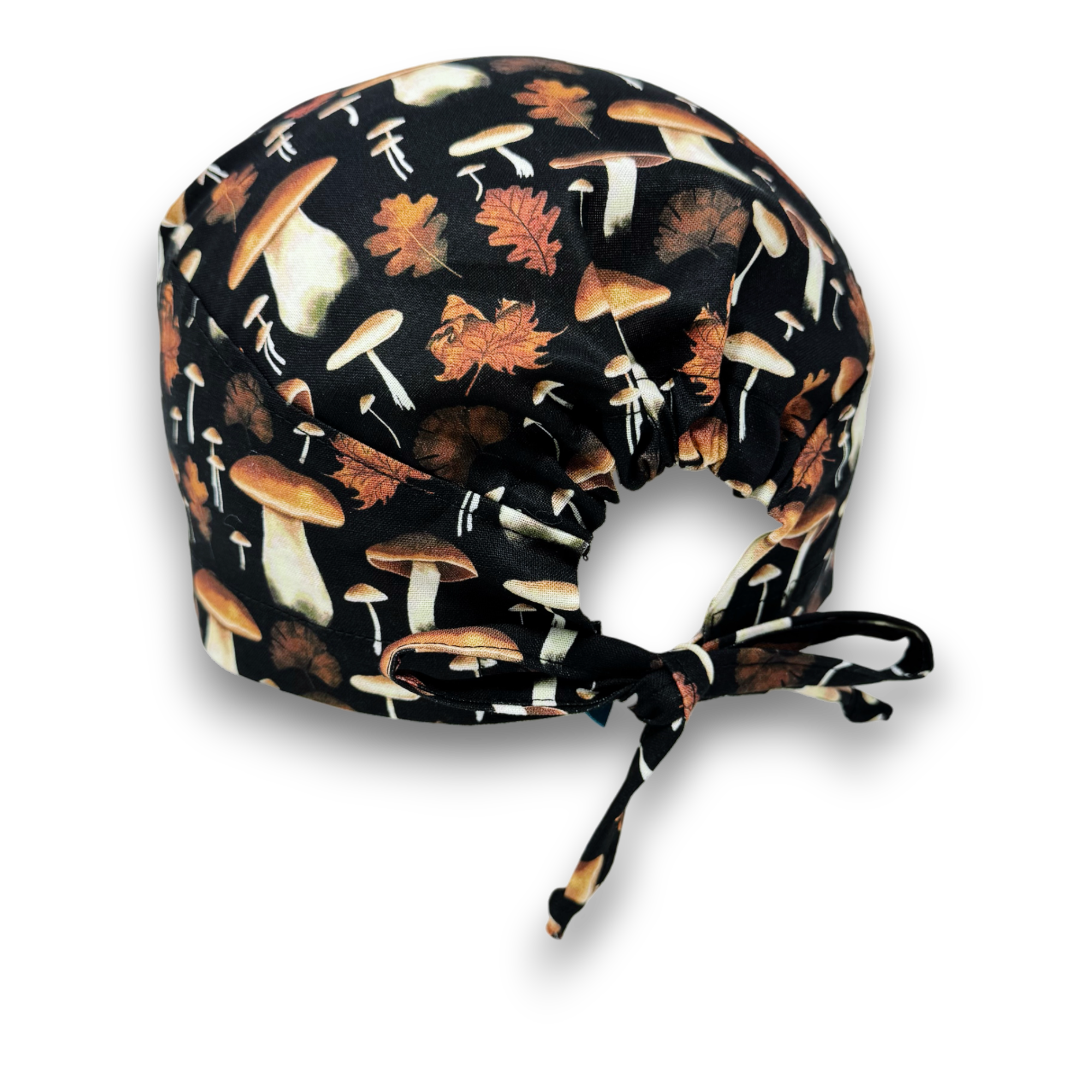 Mushroom Men's surgical cap. Fall skull tie-back style scrub cap by Paradise Caps.