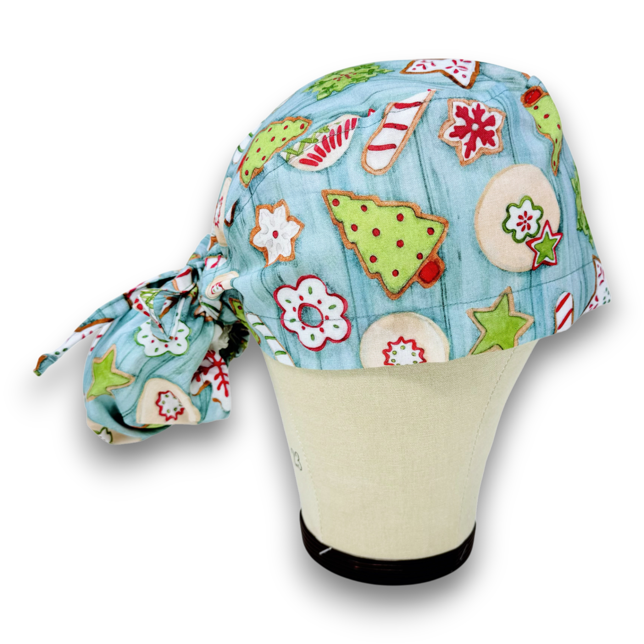 Christmas gingerbread Ponytail scrub cap for women with satin lined option by Paradise Caps.