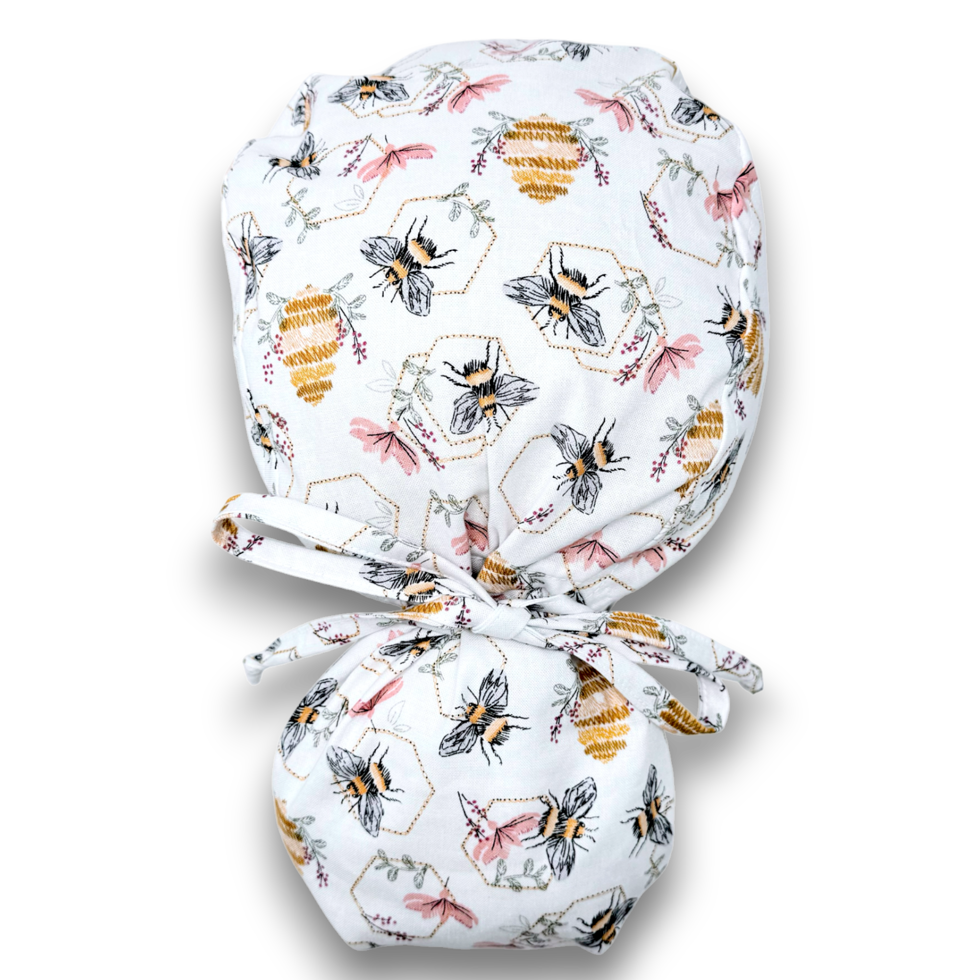 Bee Ponytail scrub cap for women with satin lined option by Paradise Caps.