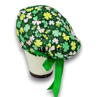 Euro scrub cap with ties for Women, St. Patrick’s Day European Surgical cap with Satin Lined by Paradise Caps. Euro PLUS style.
