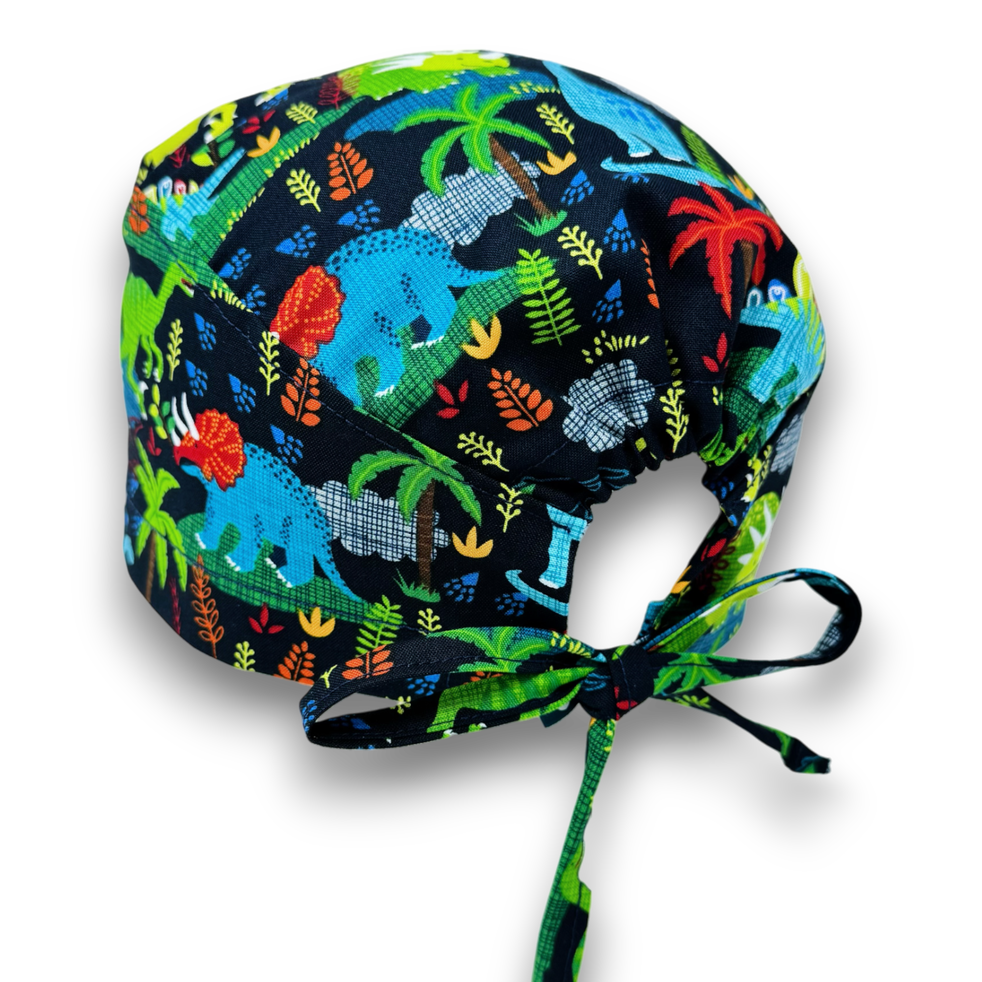 Dinosaur Skull tie-back style surgical scrub cap for men by Paradise Caps.