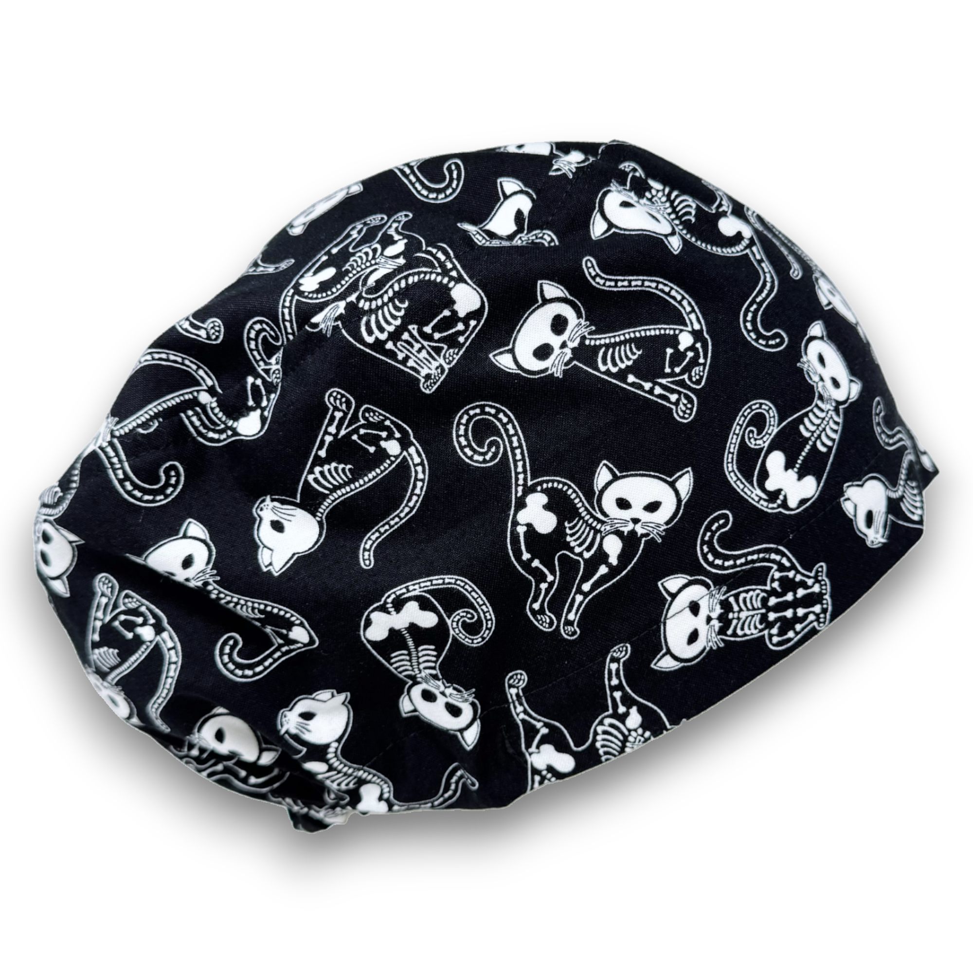 Skeleton Cats Euro Scrub Cap for Women with Satin Lined Option by Paradise Caps.