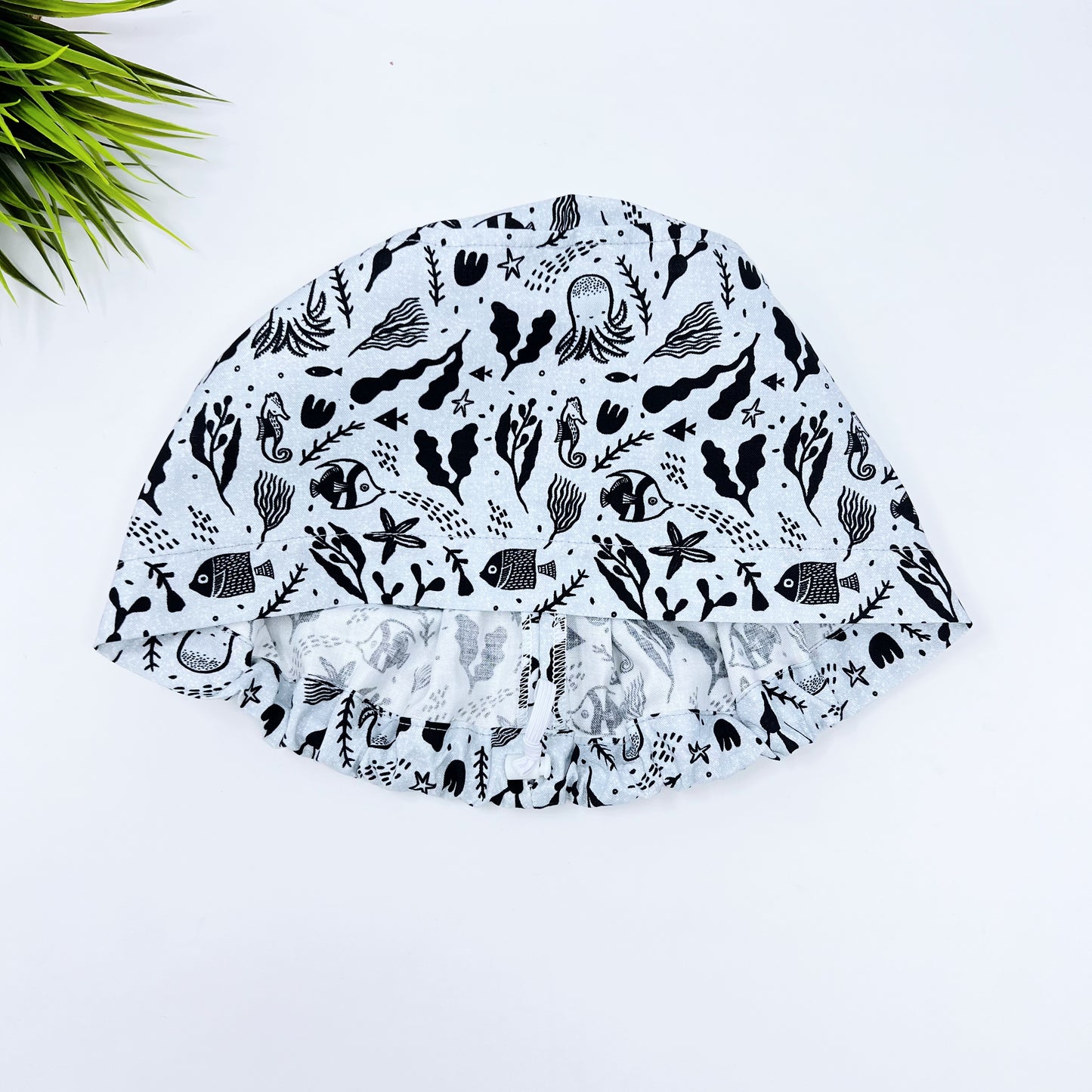 Sea life Euro Scrub Cap for Women, Surgical cap Satin Lined Option