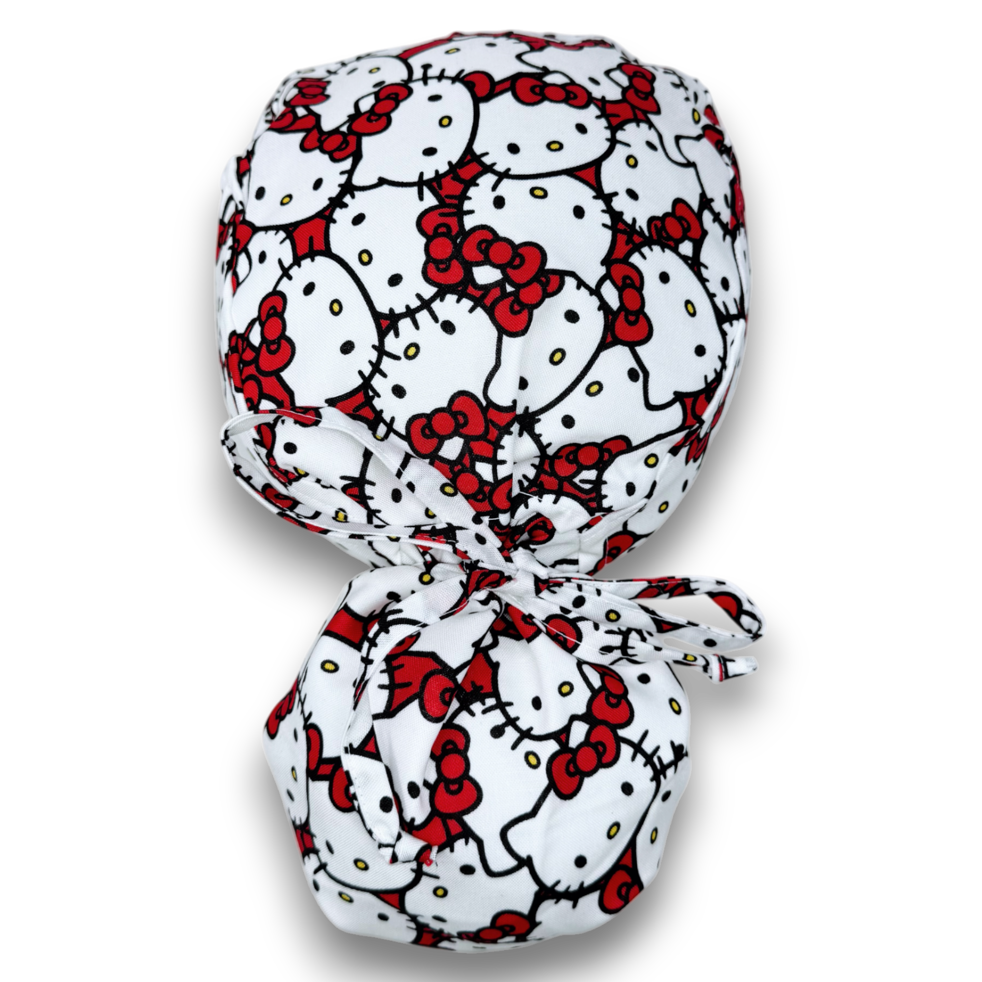 Hello Kitty Ponytail scrub cap for women with satin lined option by Paradise Caps.