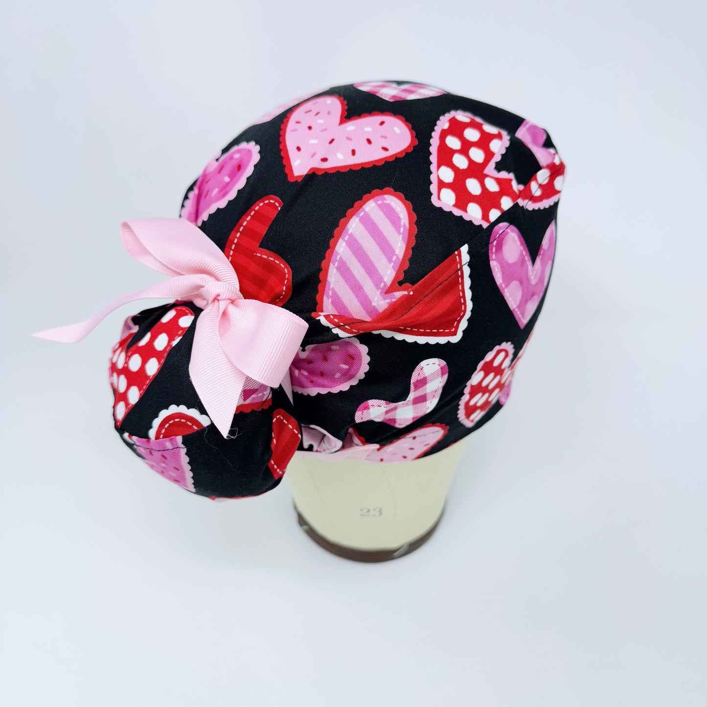 Valentine's day Euro scrub cap with ties for Women, Heart European Surgical cap with Satin Lined by Paradise Caps.