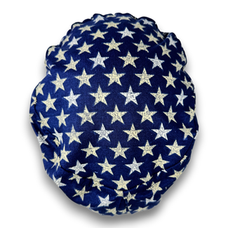 July 4th Euro scrub cap for women. Navy Blue Star surgical cap satin lined option by Paradise Caps.
