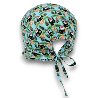 Christmas Cat Skull tie-back style surgical scrub cap for men by Paradise Caps.