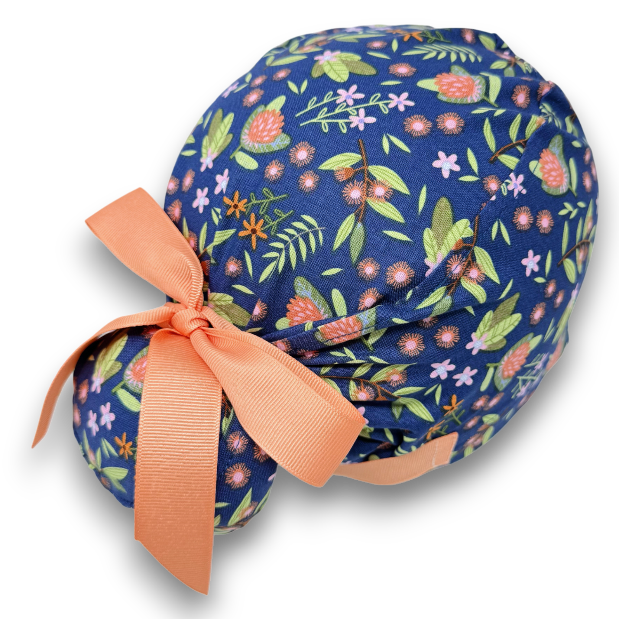 Floral Euro scrub cap with ties for Women by Paradise Caps. Euro PLUS style.