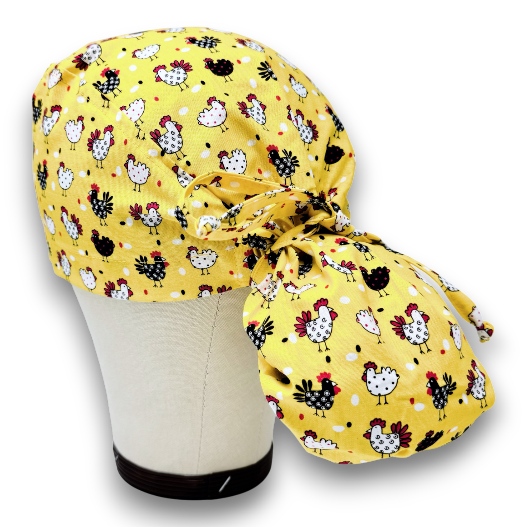 Funny Chicken Ponytail scrub cap for women with satin lined option by Paradise Caps.