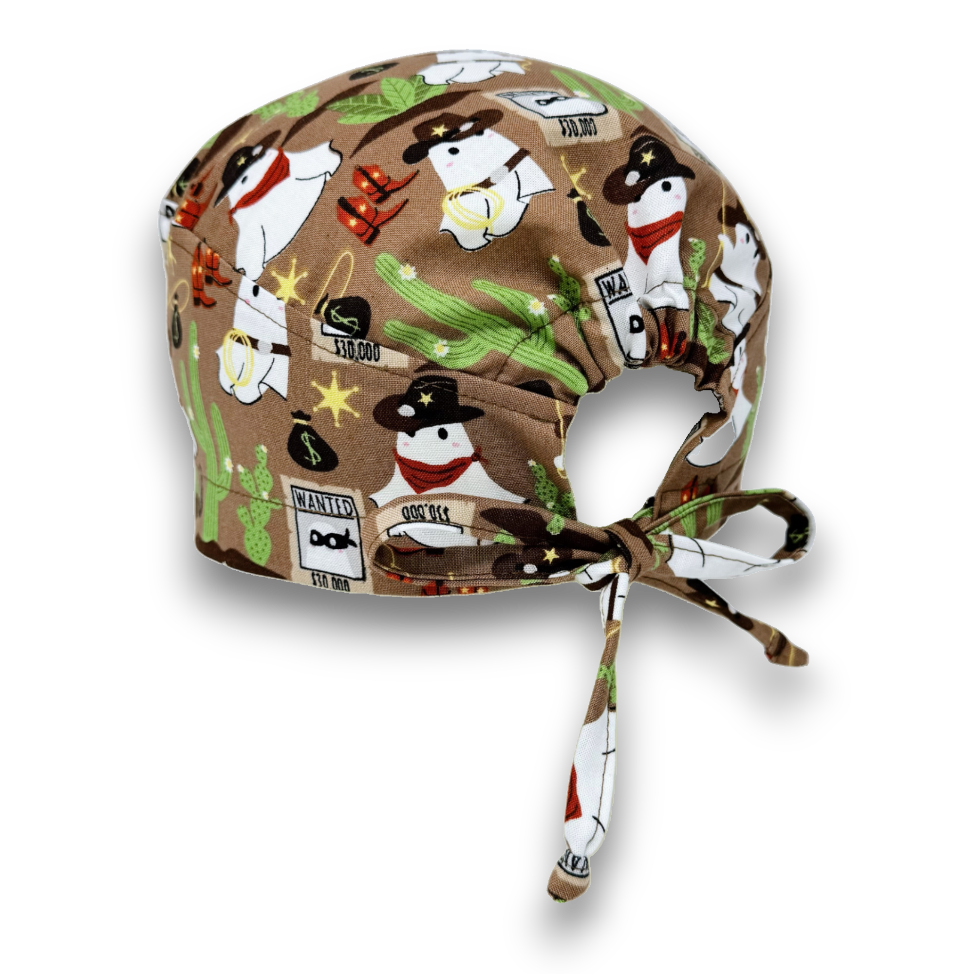 Cowboy Boo surgical cap. Halloween skull tie-back style scrub cap with satin lined option by Paradise Caps.