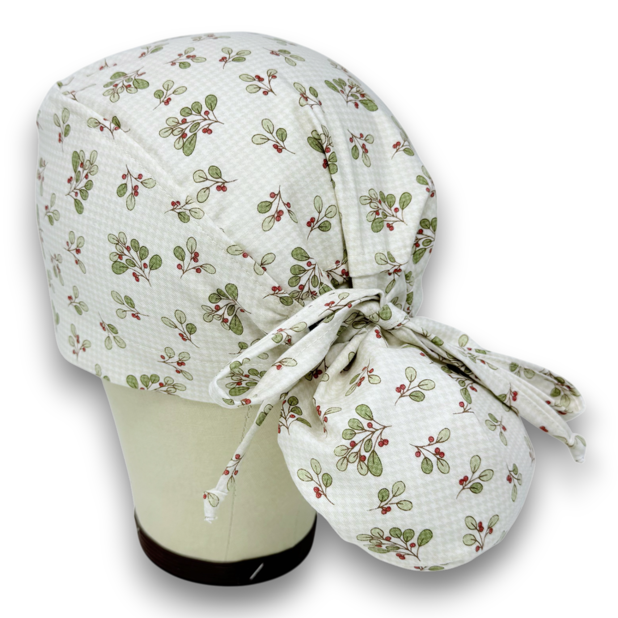 Winter Berry Ponytail scrub cap for women with satin lined option by Paradise Caps.