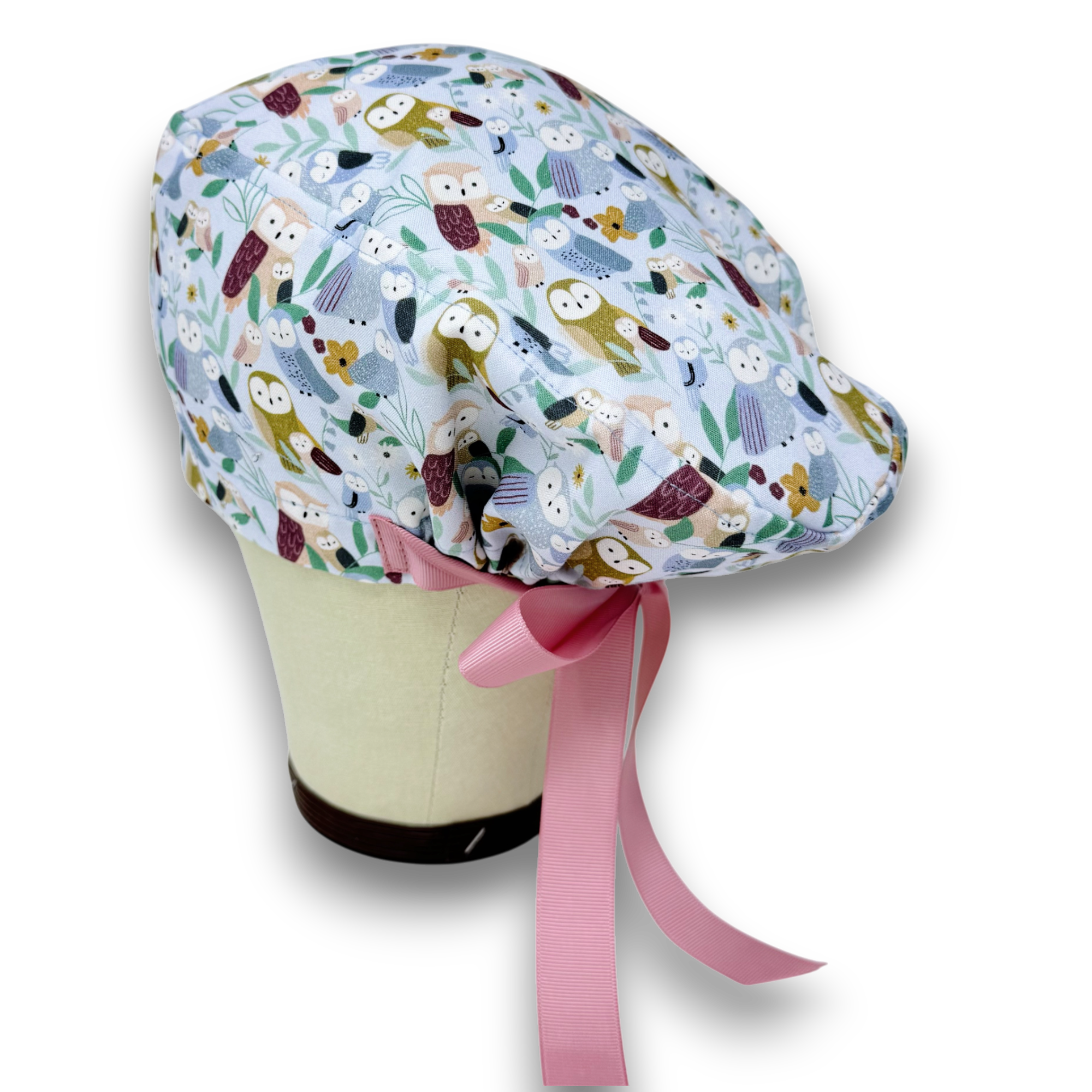 Owl Euro scrub cap with ties for Women by Paradise Caps. Euro PLUS style.