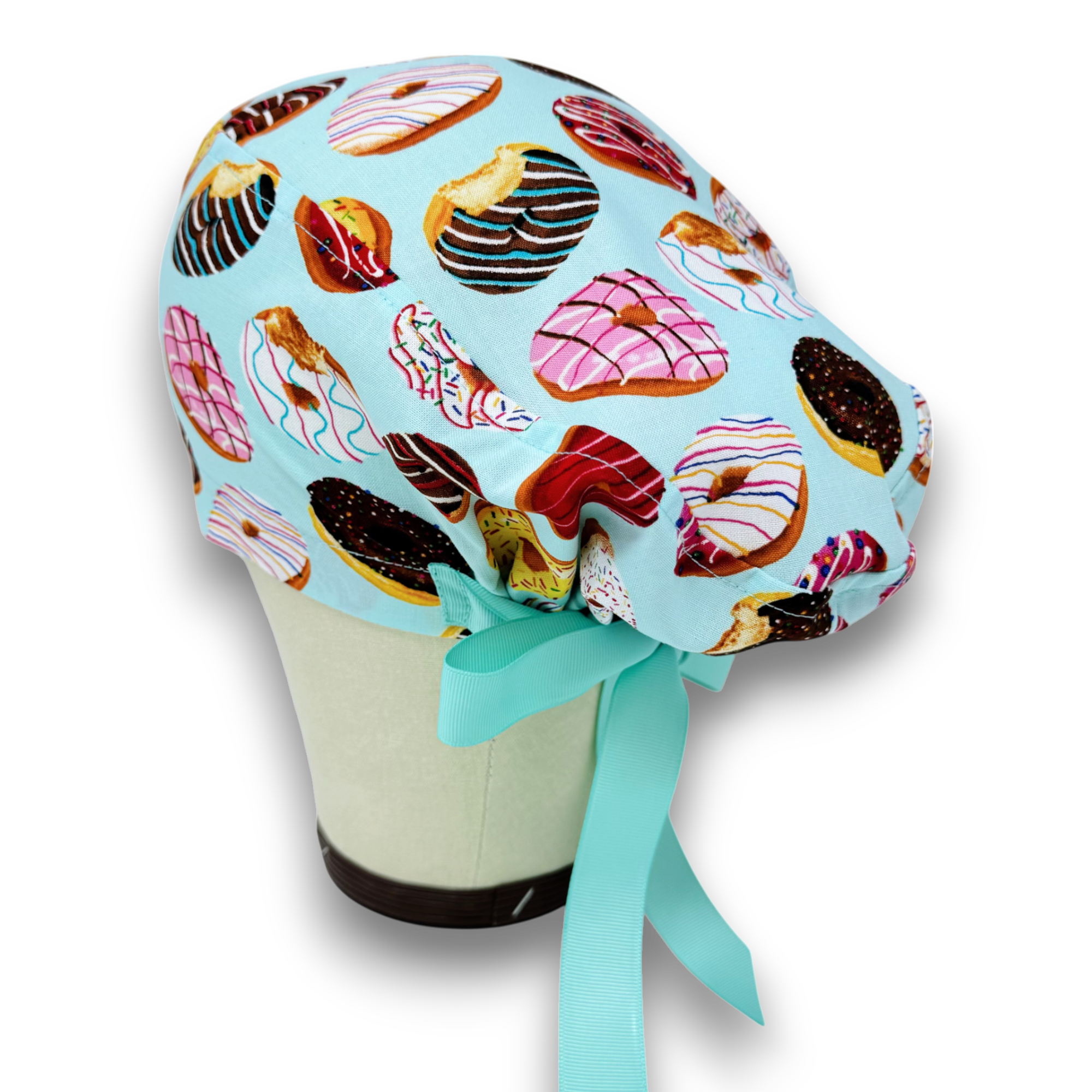 Donut Euro scrub cap with ties for Women by Paradise Caps. Euro PLUS style.