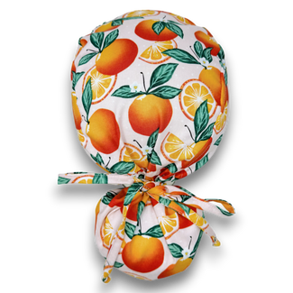 Orange Ponytail scrub cap for women with satin lined option by Paradise Caps.