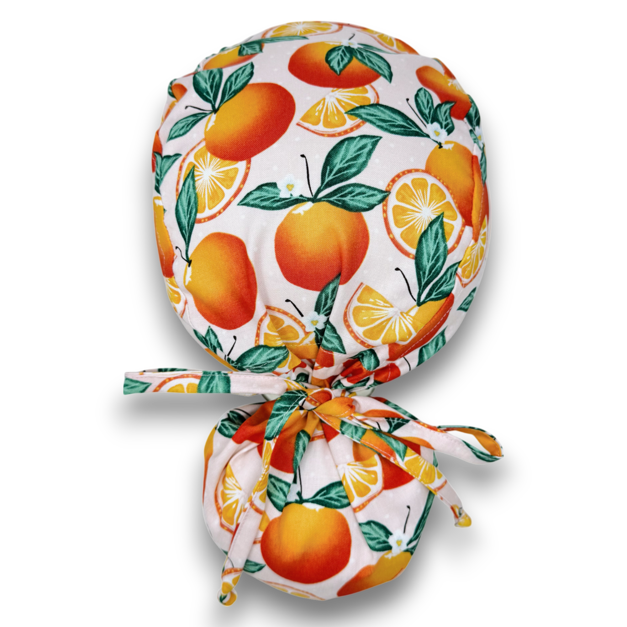 Orange Ponytail scrub cap for women with satin lined option by Paradise Caps.