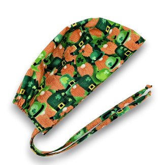 St. Patrick’s Day Skull tie-back style surgical scrub cap for men by Paradise Caps.