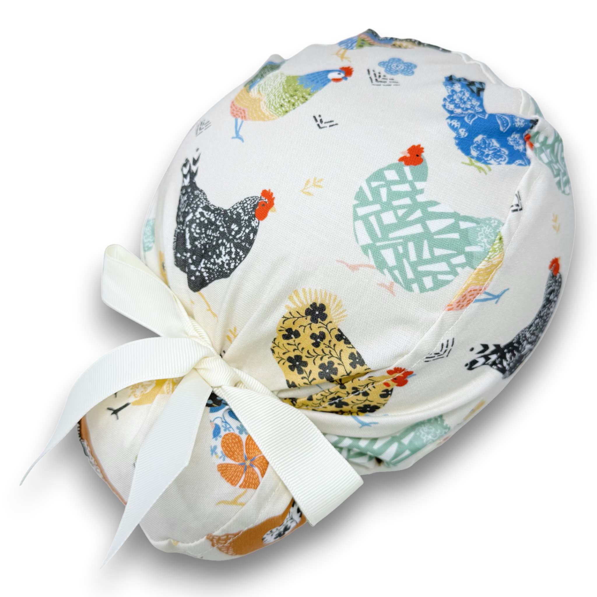 Chickens Euro scrub cap with ties for Women by Paradise Caps. Euro PLUS style.