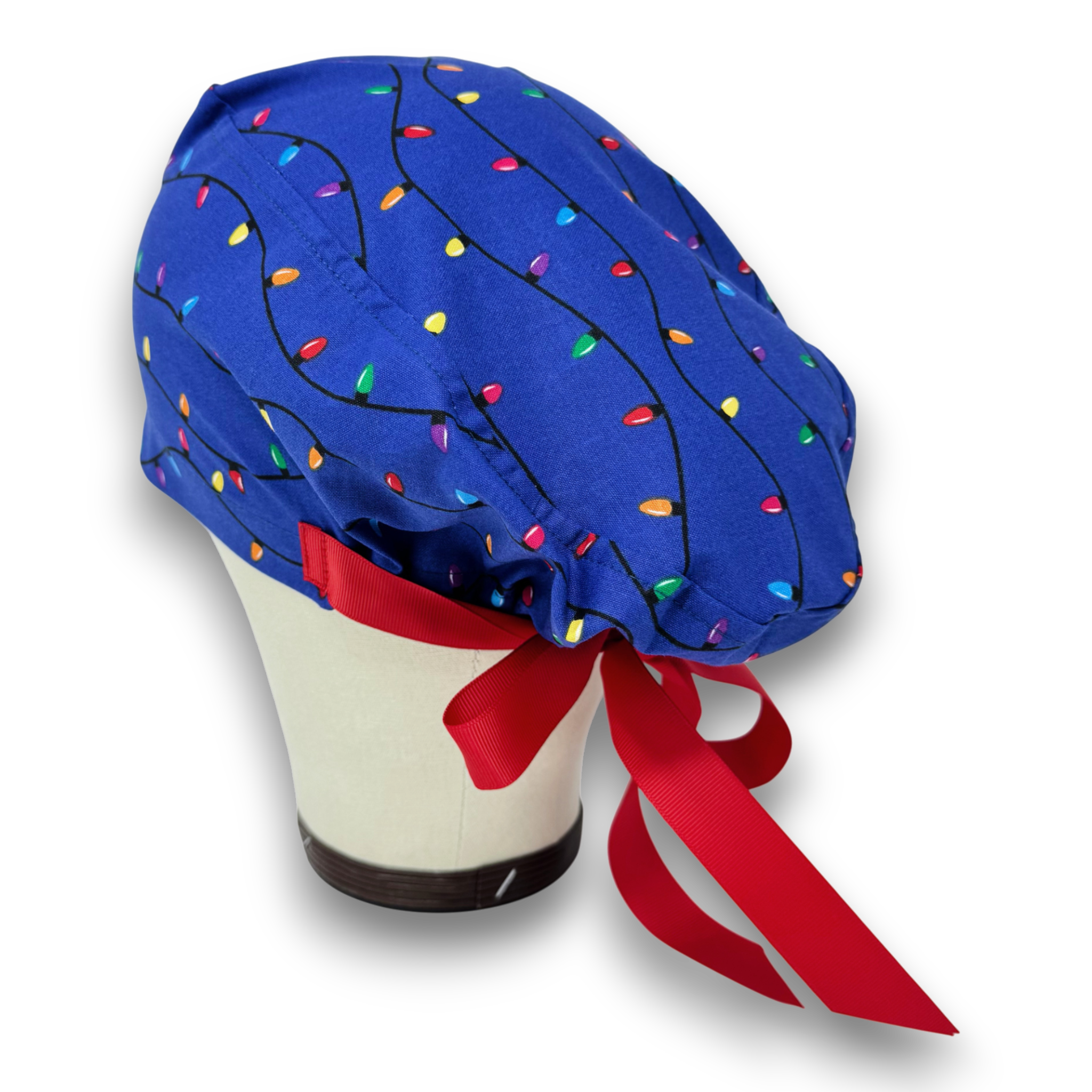 Christmas Lights Euro scrub cap with ties for Women by Paradise Caps. Euro PLUS style.