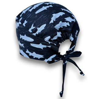 Shark Skull tie-back style surgical scrub cap for men by Paradise Caps.