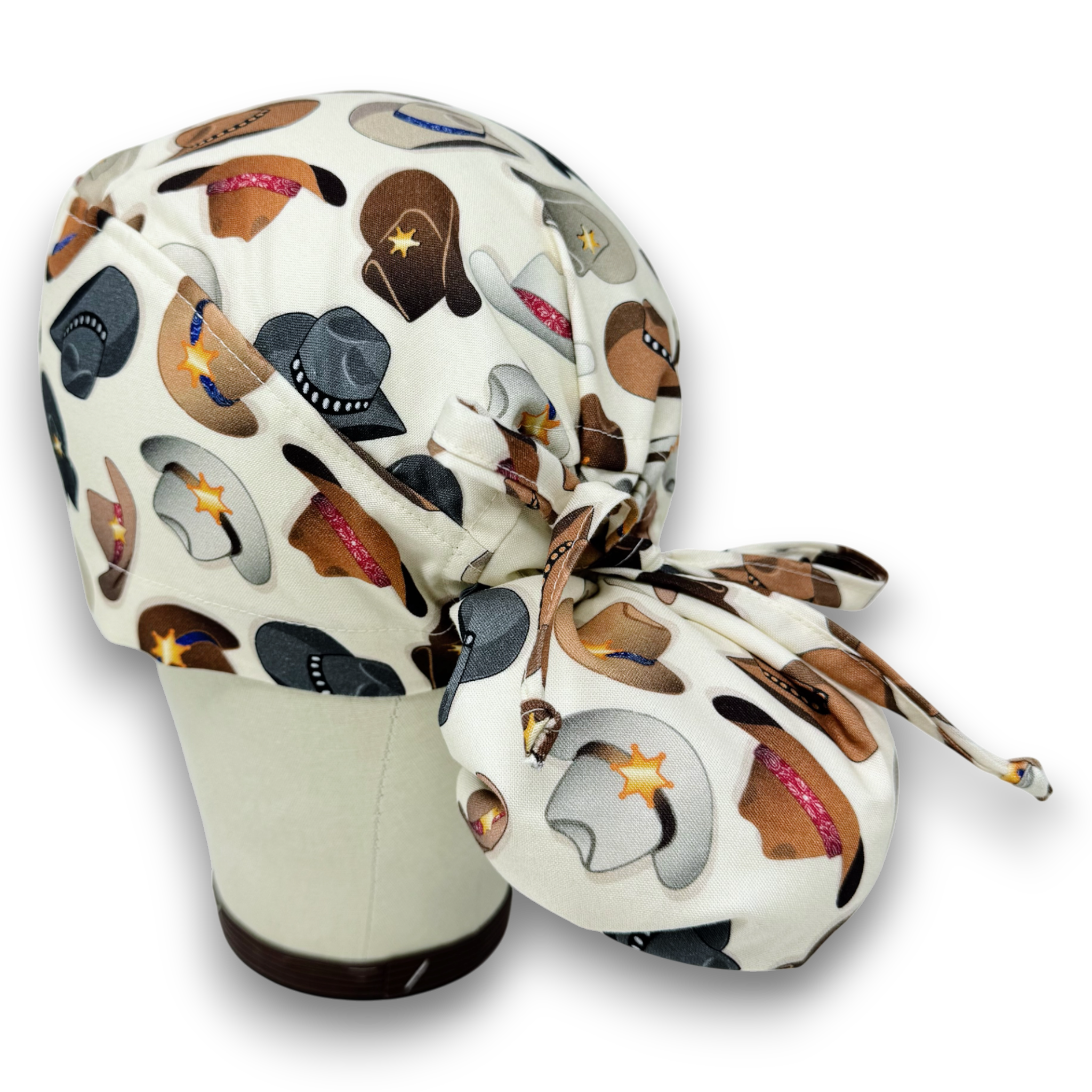 Cowboy Hats – Western Print Ponytail scrub cap for women with satin lined option by Paradise Caps.