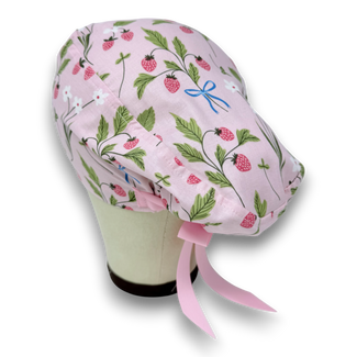 Strawberry Euro scrub cap with ties for Women by Paradise Caps. Euro PLUS style.