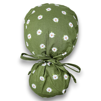 Daisy Ponytail scrub cap for women with satin lined option by Paradise Caps.