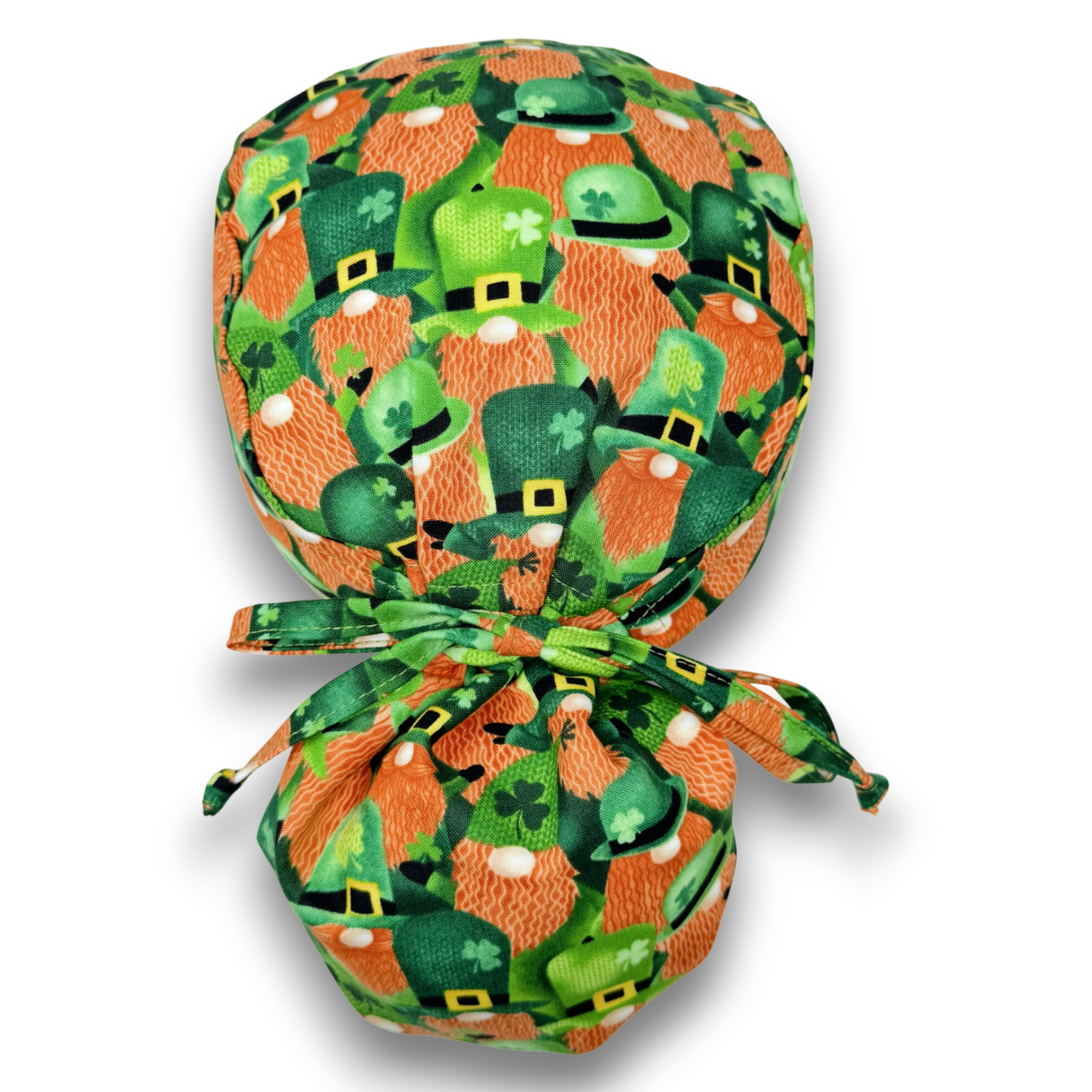 St. Patrick’s Day Ponytail scrub cap for women with satin lined option by Paradise Caps.