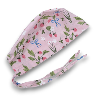 Spring Strawberries Skull tie-back style surgical scrub cap for men by Paradise Caps.