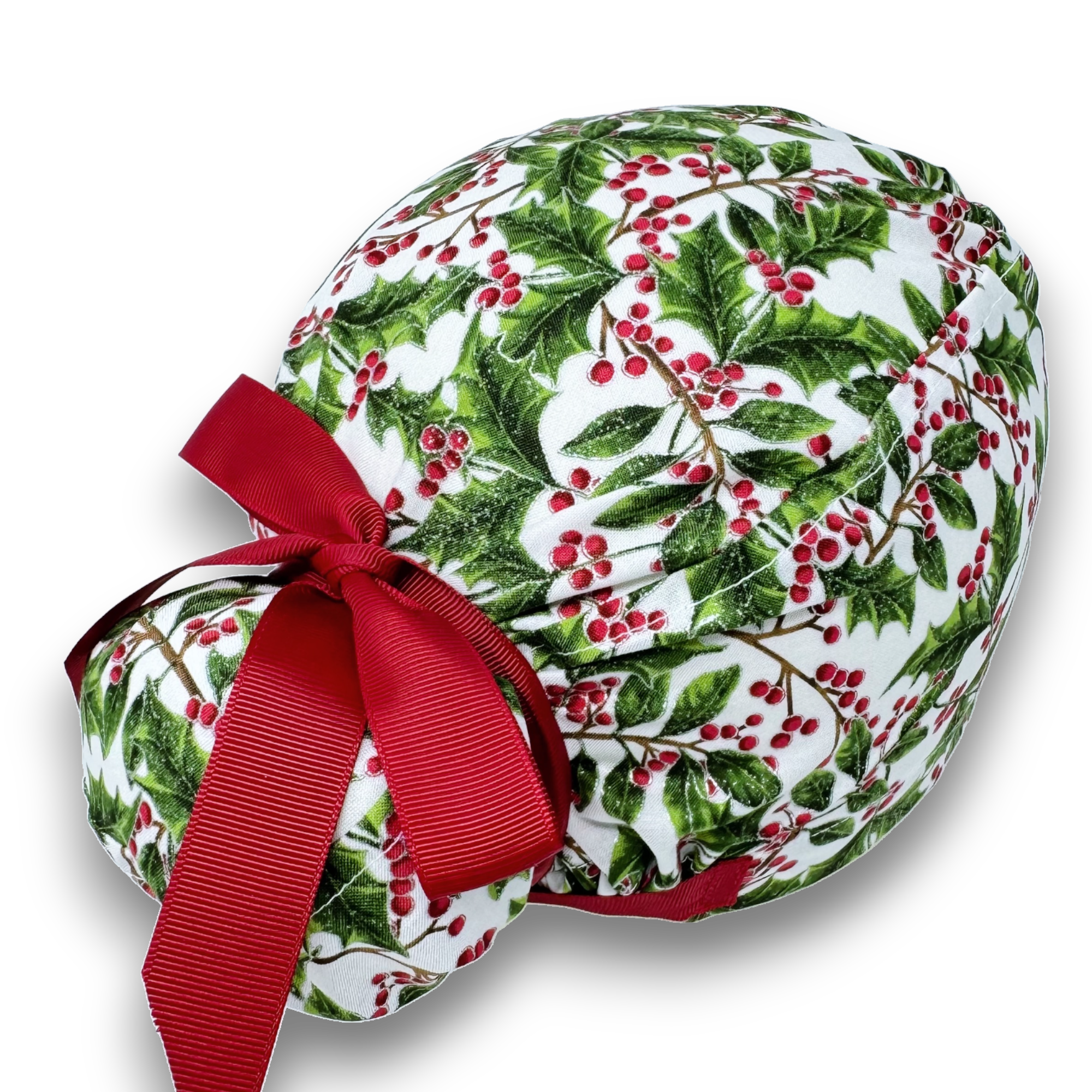 Christmas Euro scrub cap with ties for Women by Paradise Caps. Euro PLUS style.