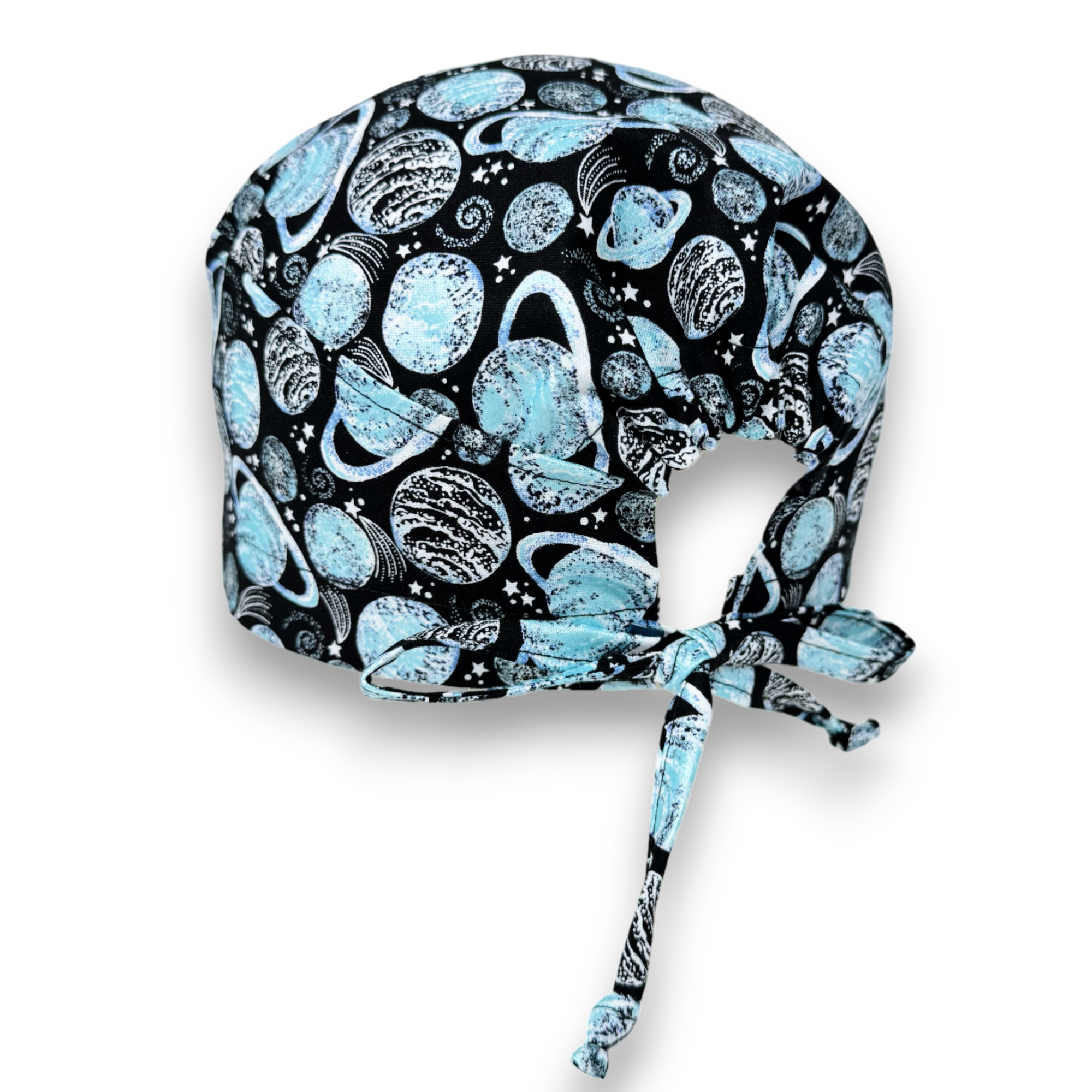 Planet Skull tie-back style surgical scrub cap for men by Paradise Caps.