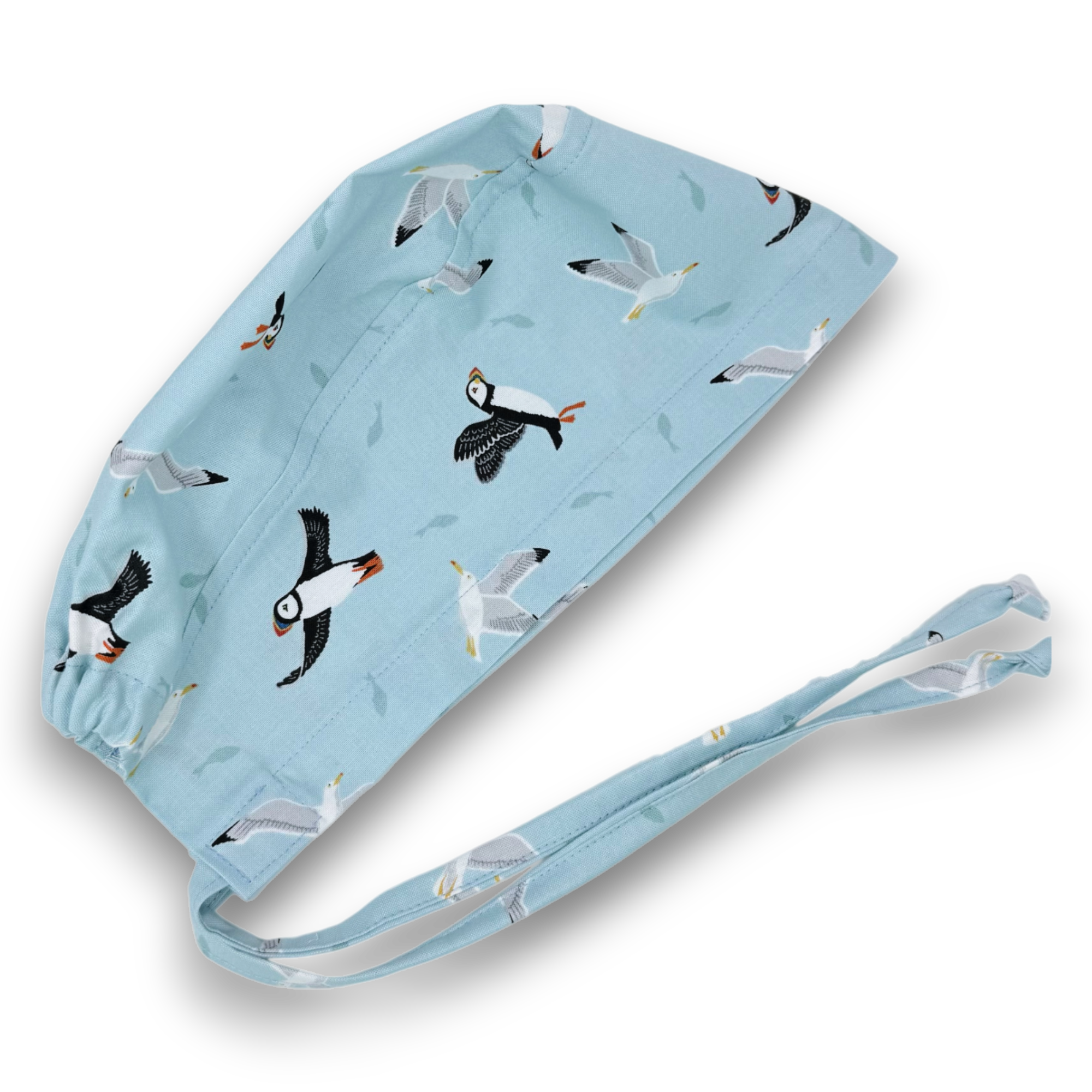 Puffin Skull tie-back style surgical scrub cap for men by Paradise Caps.