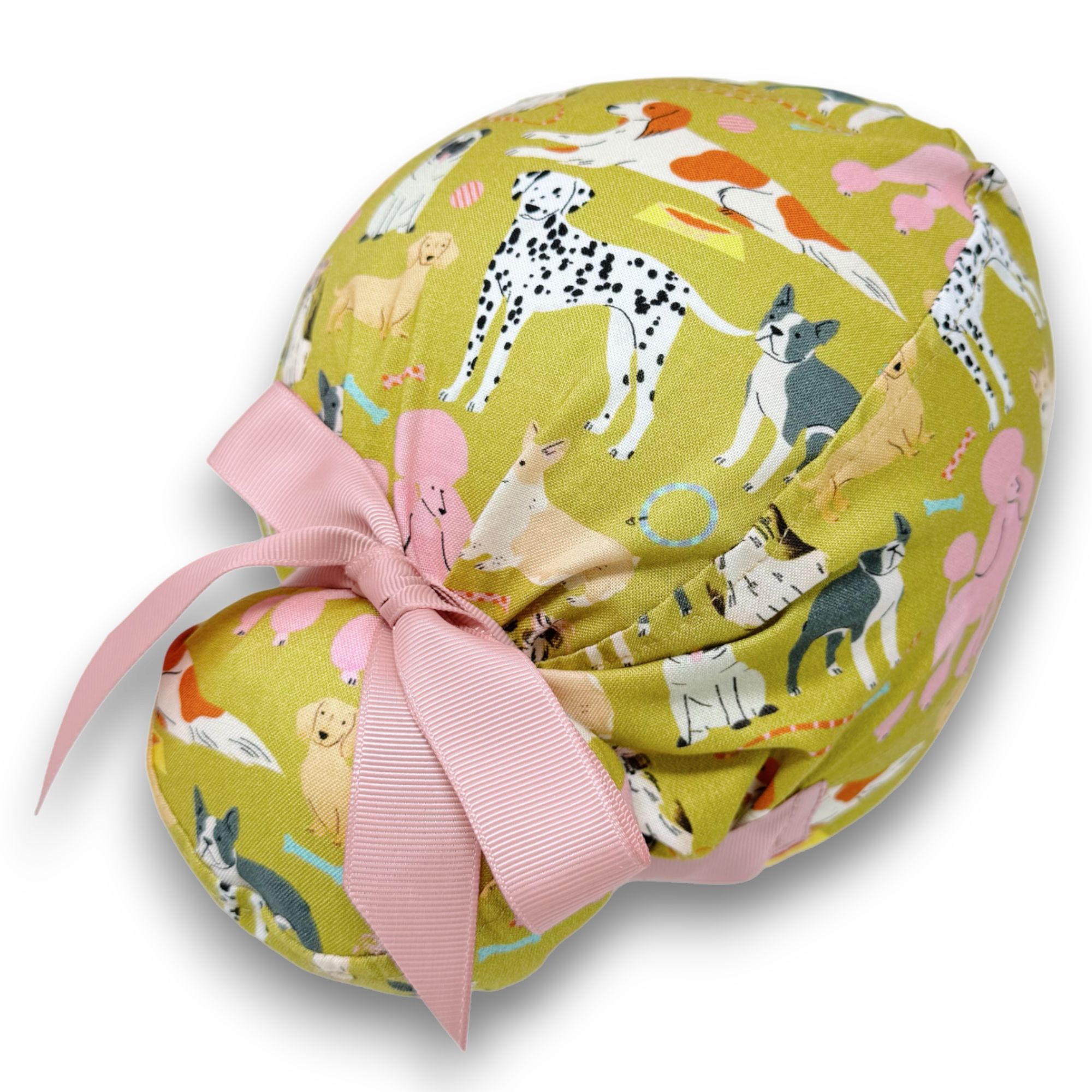 Dog Euro scrub cap with ties for Women, Funny European Surgical cap with Satin Lined Option by Paradise Caps. Euro PLUS style.