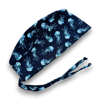 Jellyfish Skull tie-back style surgical scrub cap for men by Paradise Caps.