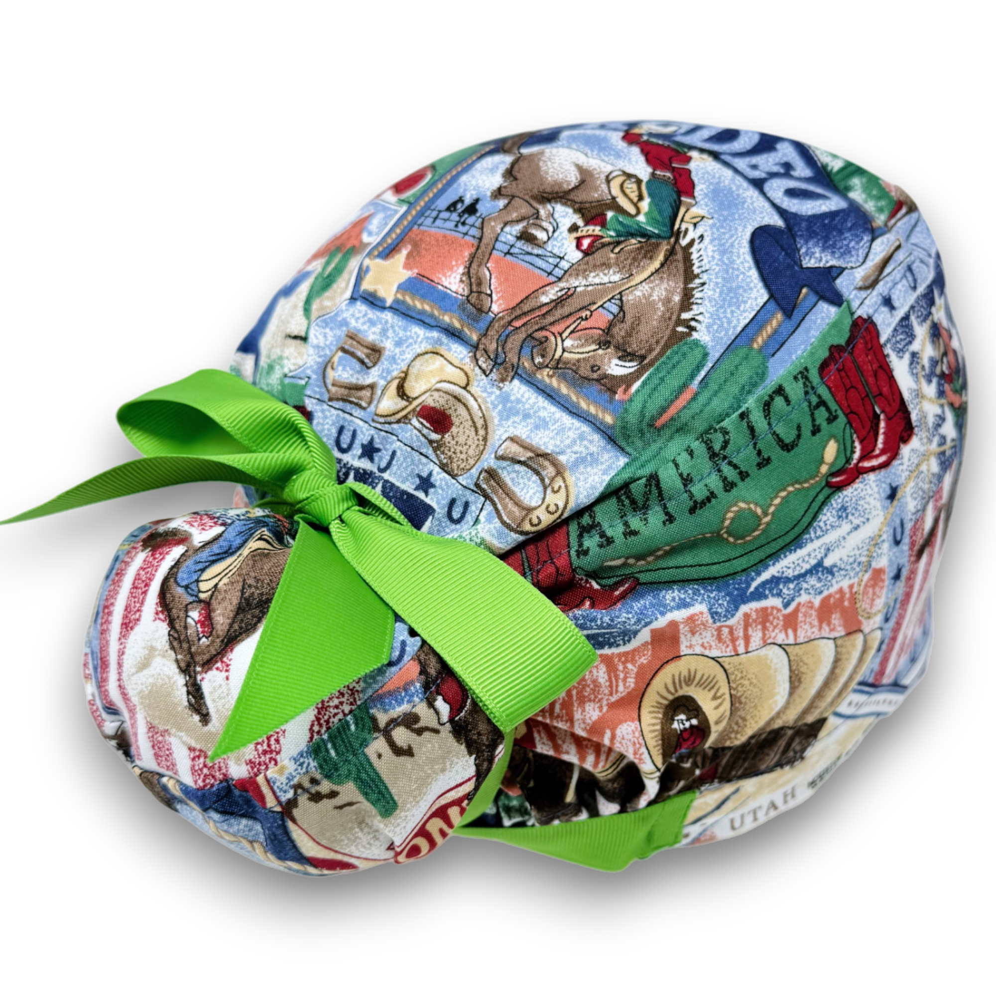 Rodeo Euro scrub cap with ties for Women by Paradise Caps. Euro PLUS style.