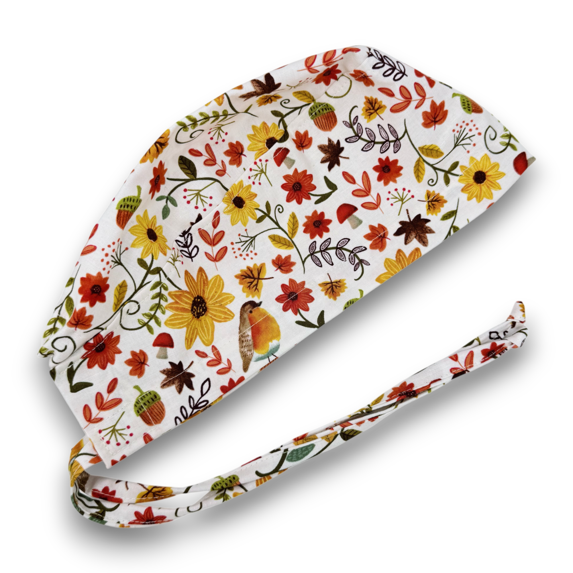 Fall floral surgical cap. Autumn vibe skull tie-back style scrub cap by Paradise Caps.
