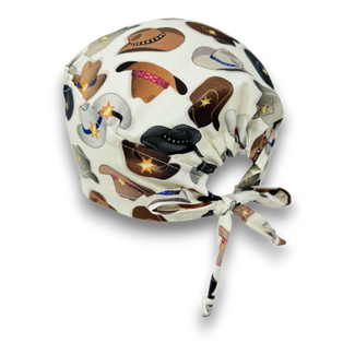 Cowboy Hats Skull tie-back style surgical scrub cap for men by Paradise Caps.