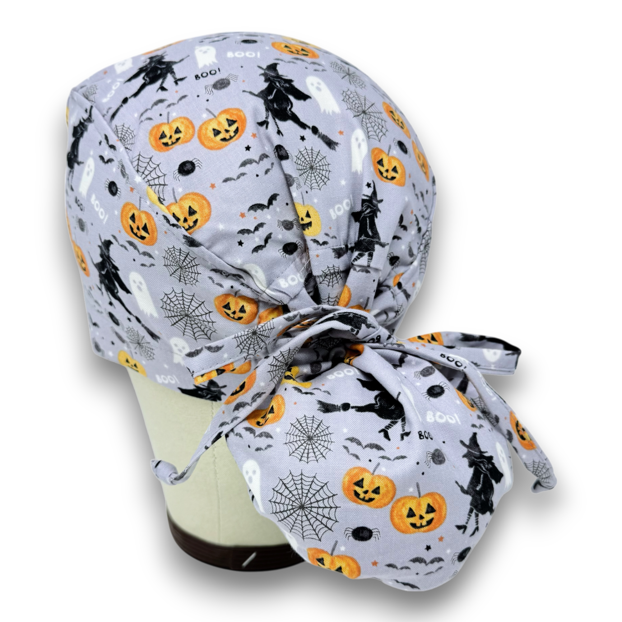 Halloween Ponytail scrub cap for women with satin lined option by Paradise Caps.