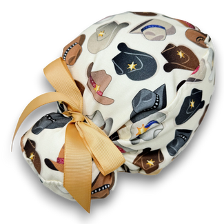 Cowboy Hats – Western Print Euro scrub cap with ties for Women by Paradise Caps. Euro PLUS style.