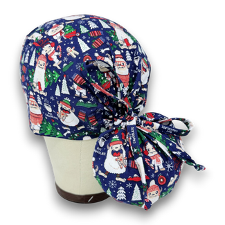 Yeti Ponytail scrub cap with Satin Lined. Christmas surgical scrub hats for women by Paradise Caps.