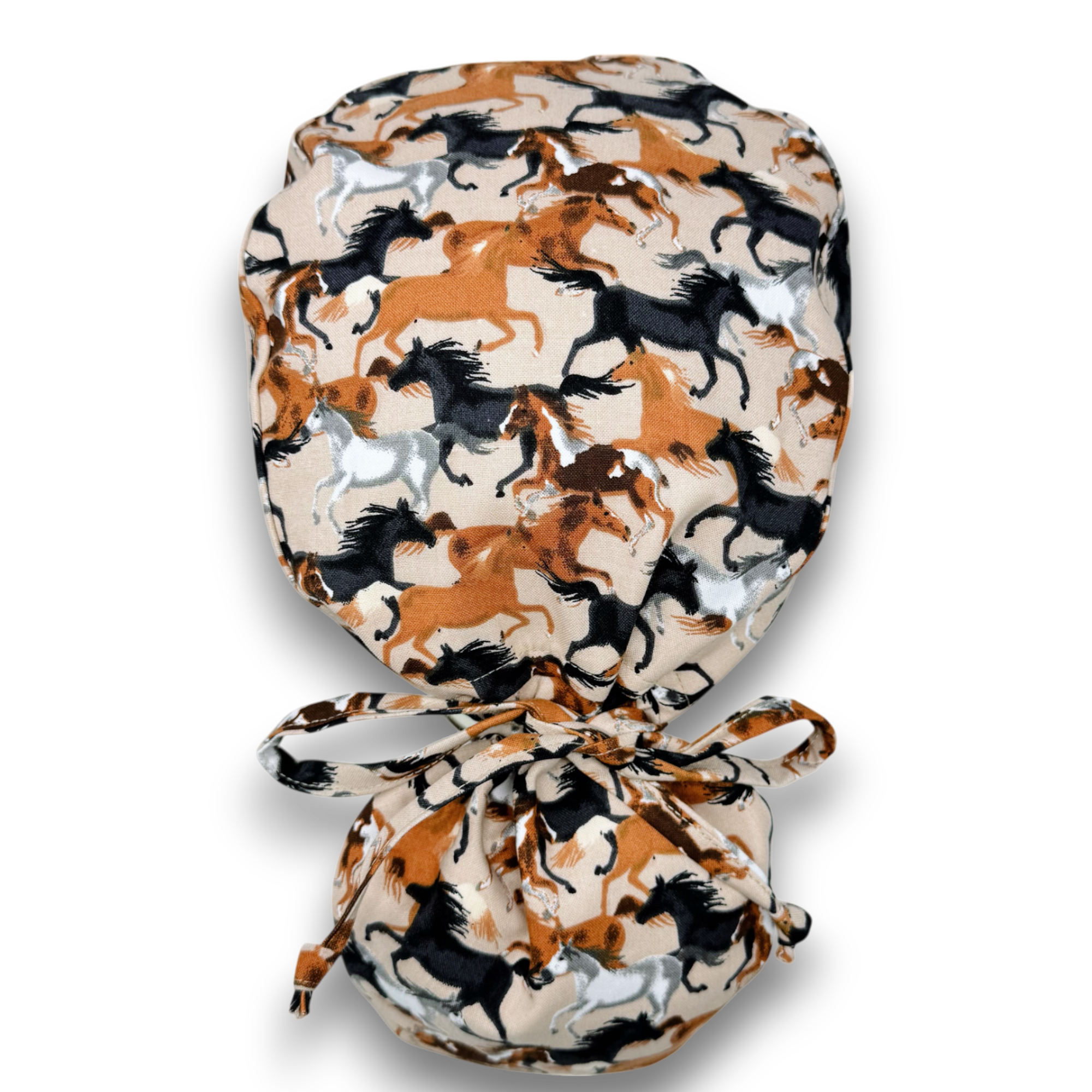 Horse Ponytail scrub cap for women with satin lined option by Paradise Caps.