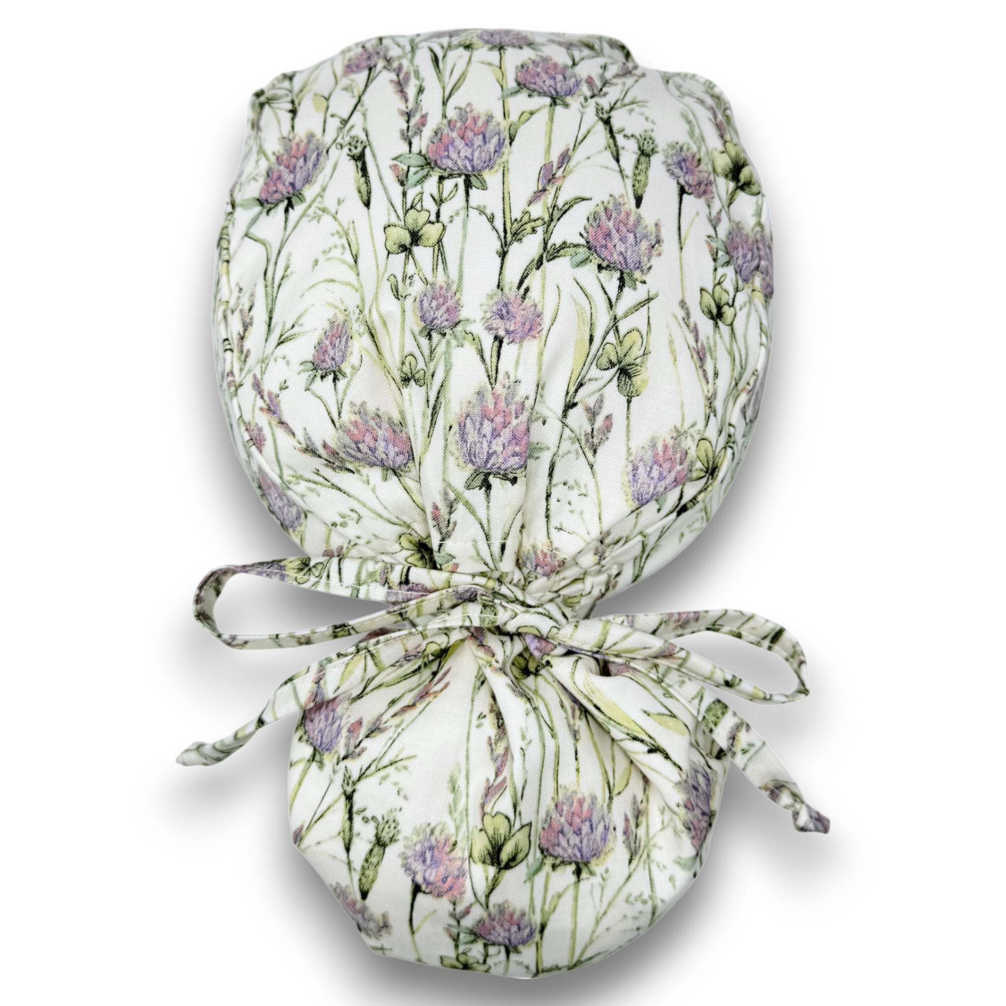 Clover Meadow Ponytail scrub cap for women with satin lined option by Paradise Caps.