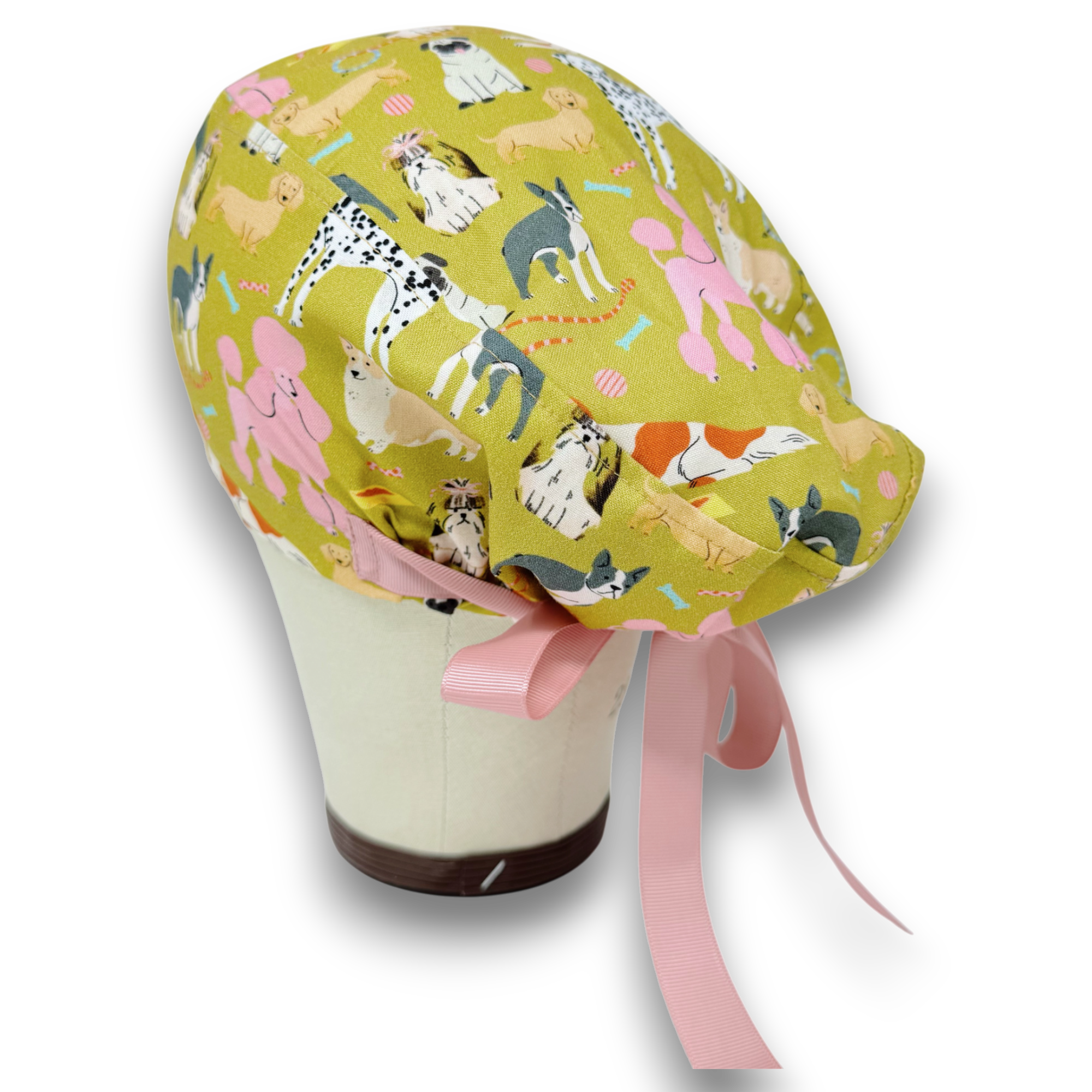 Dog Euro scrub cap with ties for Women, Funny European Surgical cap with Satin Lined Option by Paradise Caps. Euro PLUS style.