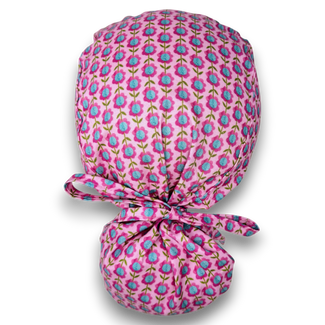 Floral Ponytail scrub cap for women with satin lined option by Paradise Caps.