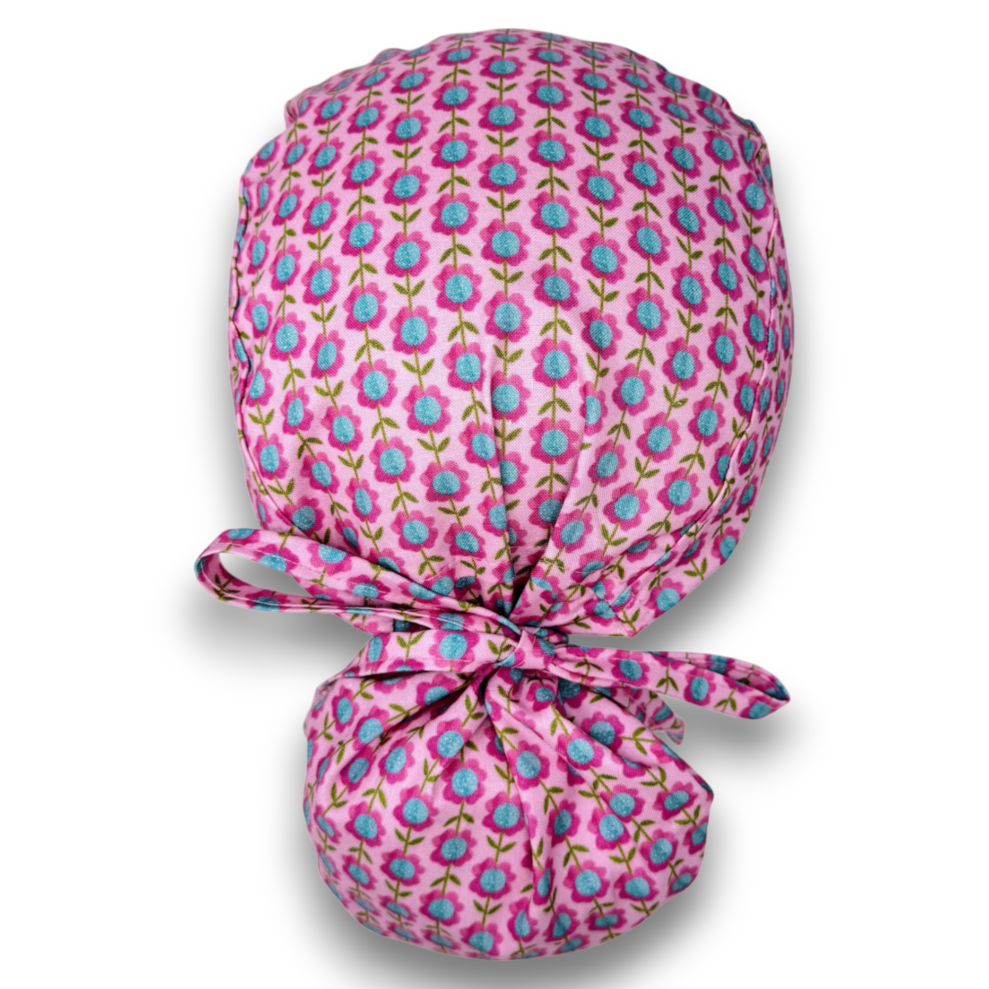 Floral Ponytail scrub cap for women with satin lined option by Paradise Caps.