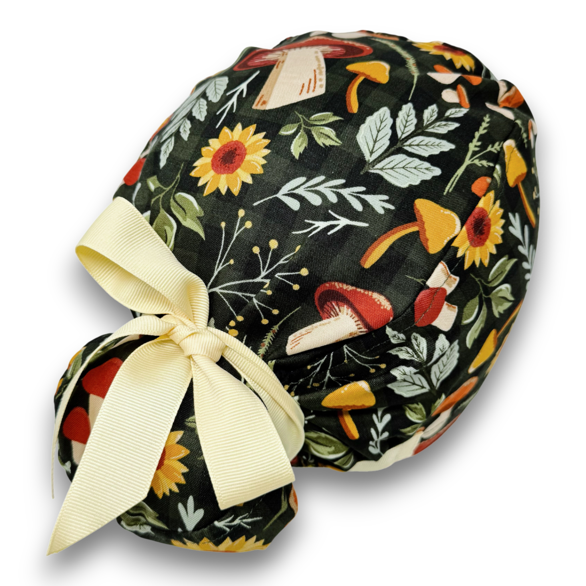 Fall flower Euro scrub cap with ties for Women by Paradise Caps. Euro PLUS style.