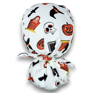Halloween Ponytail scrub cap for women with satin lined option by Paradise Caps.