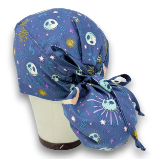 Skelly Moon Ponytail scrub cap for women with satin lined option by Paradise Caps.