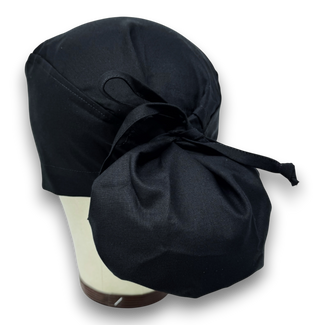 Black Ponytail scrub cap for women with satin lined option by Paradise Caps.
