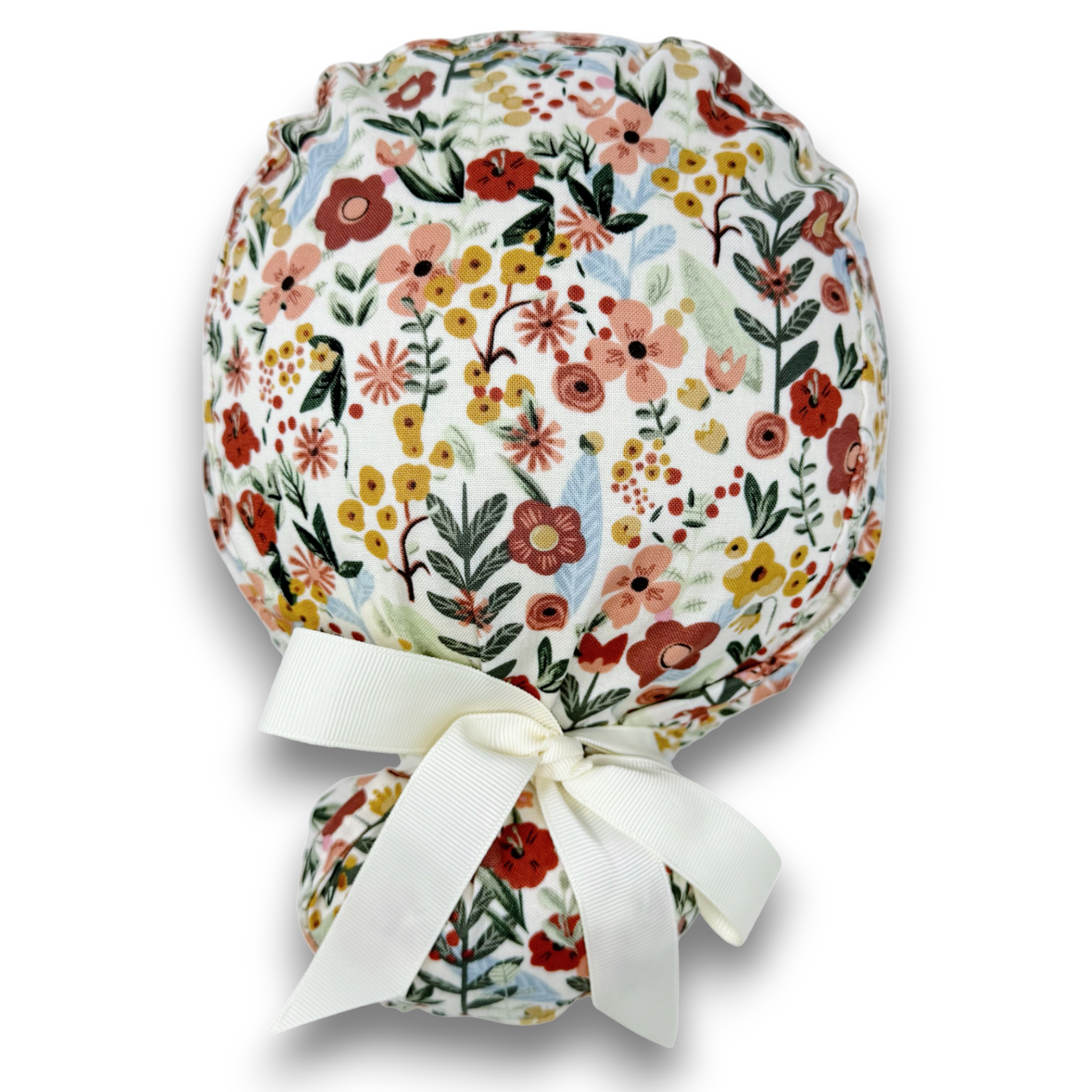 Flowers Euro scrub cap with ties for Women by Paradise Caps. Euro PLUS style.
