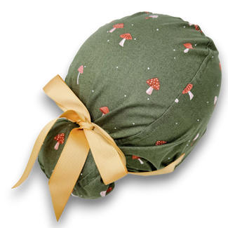 Autumn Mushroom Euro scrub cap with ties for Women by Paradise Caps. Euro PLUS style.